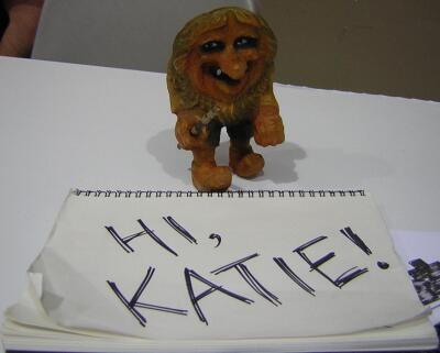 Torvald with Hi Katie Sign
